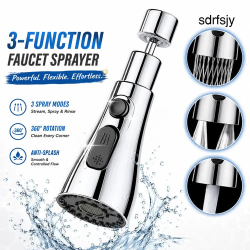 360° Kitchen Faucet Sprayer Head | 3-Function High Pressure Pull Down Replacement - faucet spray