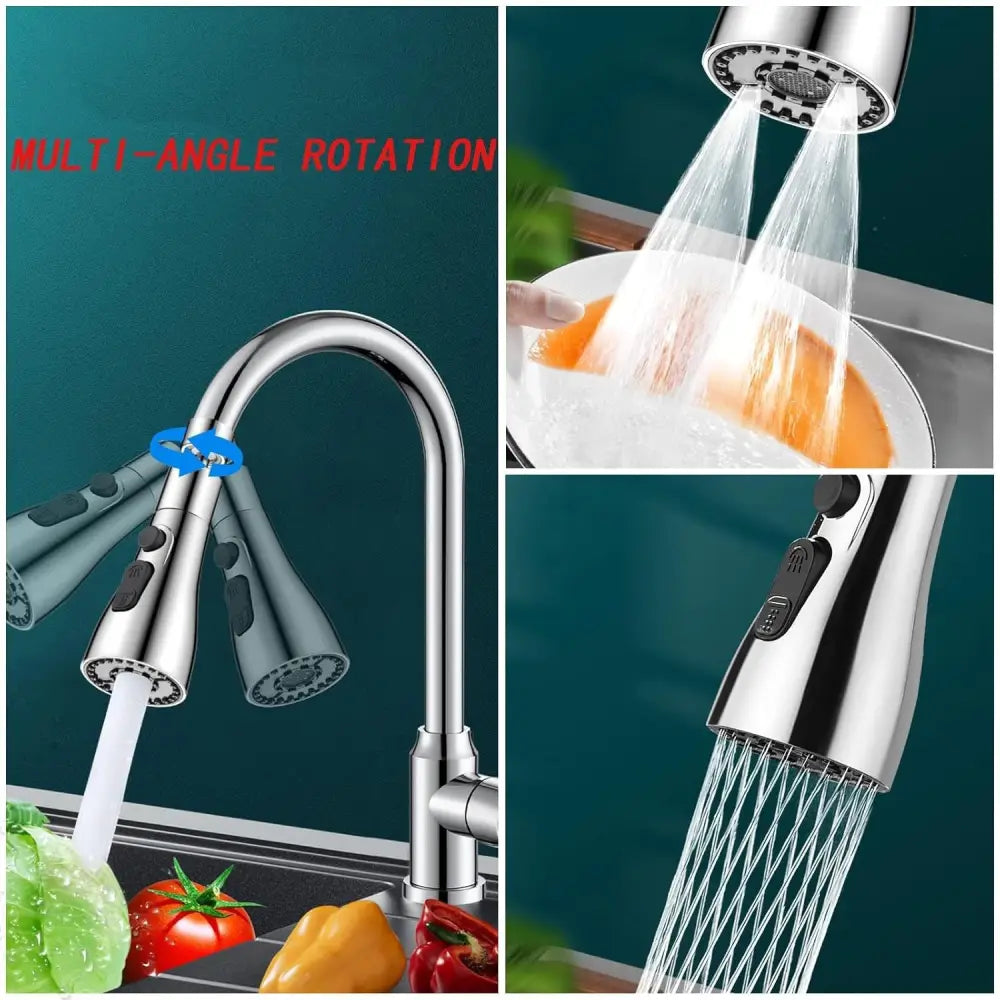 360° Kitchen Faucet Sprayer Head | 3-Function High Pressure Pull Down Replacement - faucet spray