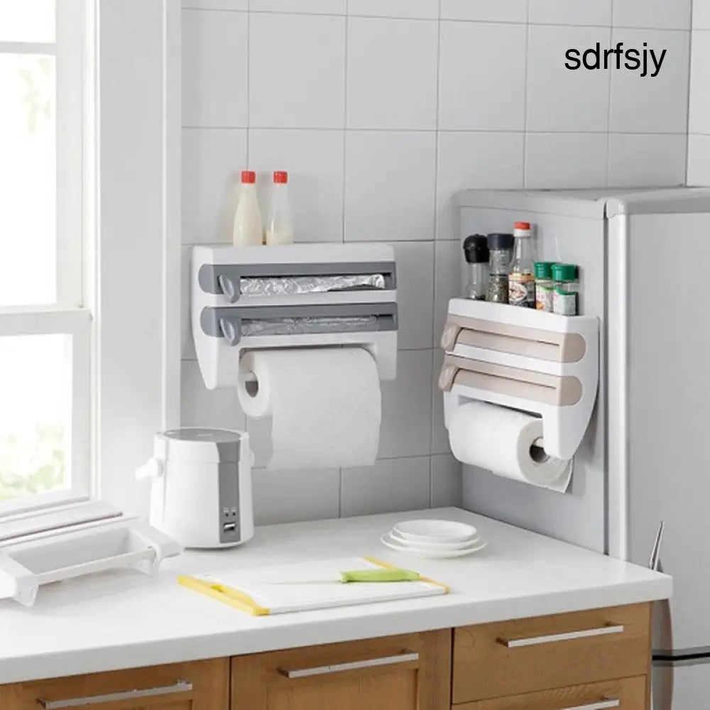 4-In-1 Kitchen Roll Holder Dispenser Kitchen Foil Film Wrap Tissue Paper 4 IN 1 Kitchen Roll Holder Dispenser