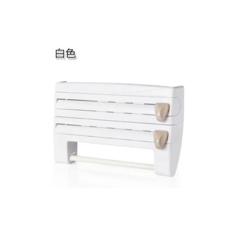 4-In-1 Kitchen Roll Holder Dispenser Kitchen Foil Film Wrap Tissue Paper 4 IN 1 Kitchen Roll Holder Dispenser - White