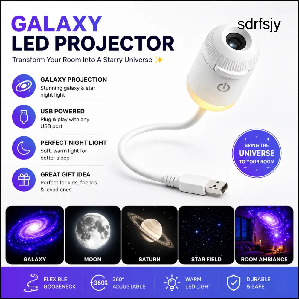 Galaxy Star Projector Night Light | LED USB Projector for Bedroom & Room Decor - with 1 Films / White - projector