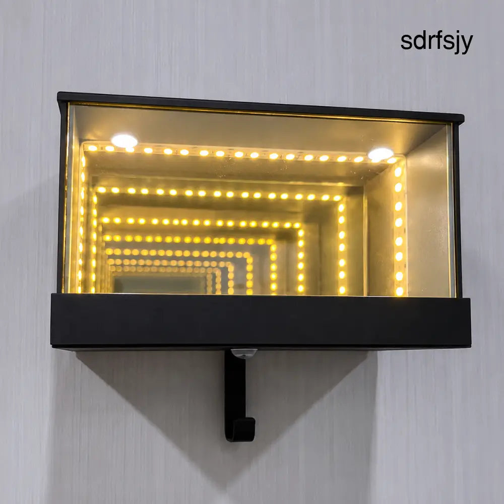 LED Wall Key Holder with Mini Car Display | 3D Infinity Mirror Garage Key Organizer - Black / 11x6.2x5.8cm