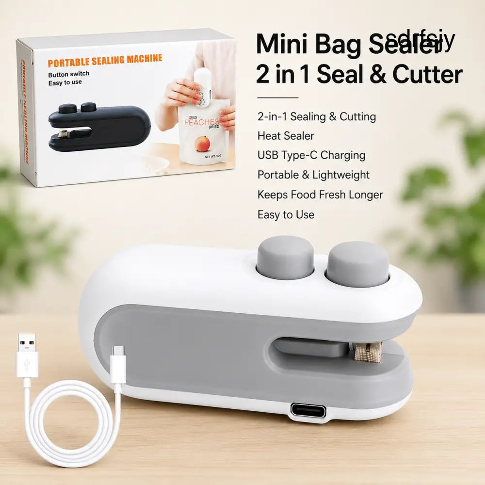 Mini Bag Sealer 2-in-1 Heat Sealer & Cutter USB Rechargeable for Food Storage Bags - seal and cutter