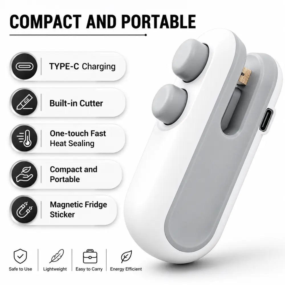 Mini Bag Sealer 2-in-1 Heat Sealer & Cutter USB Rechargeable for Food Storage Bags - seal and cutter