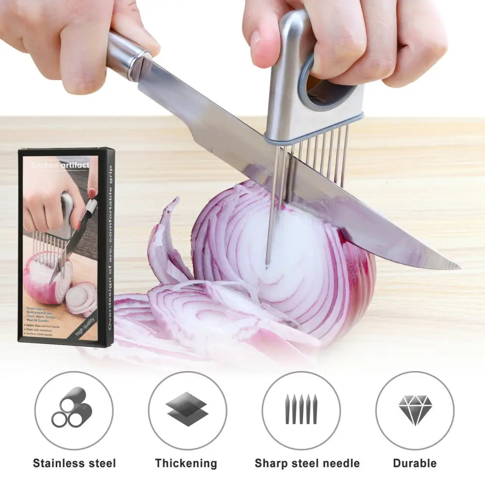 Onion Holder Slicer Vegetable Tools Tomato Cutter Stainless Steel Kitchen Gadget - default - 5