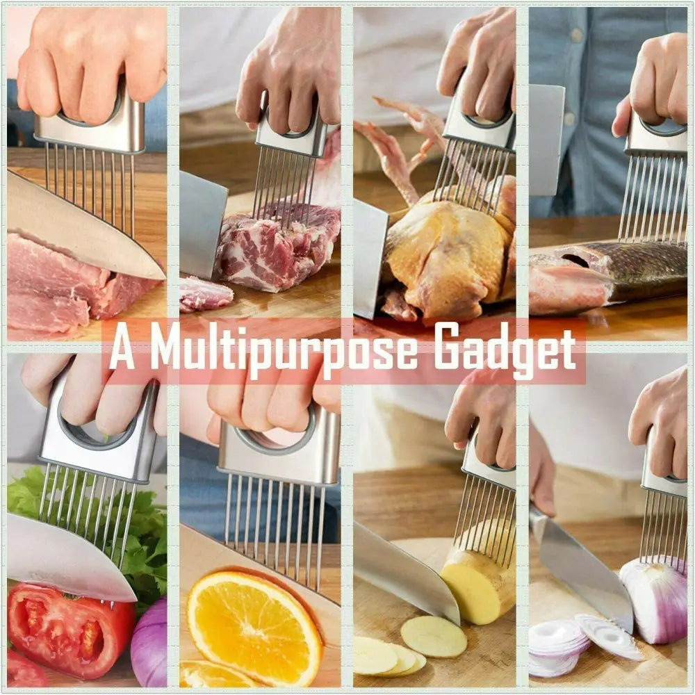 Onion Holder Slicer Vegetable Tools Tomato Cutter Stainless Steel Kitchen Gadget - default - 5