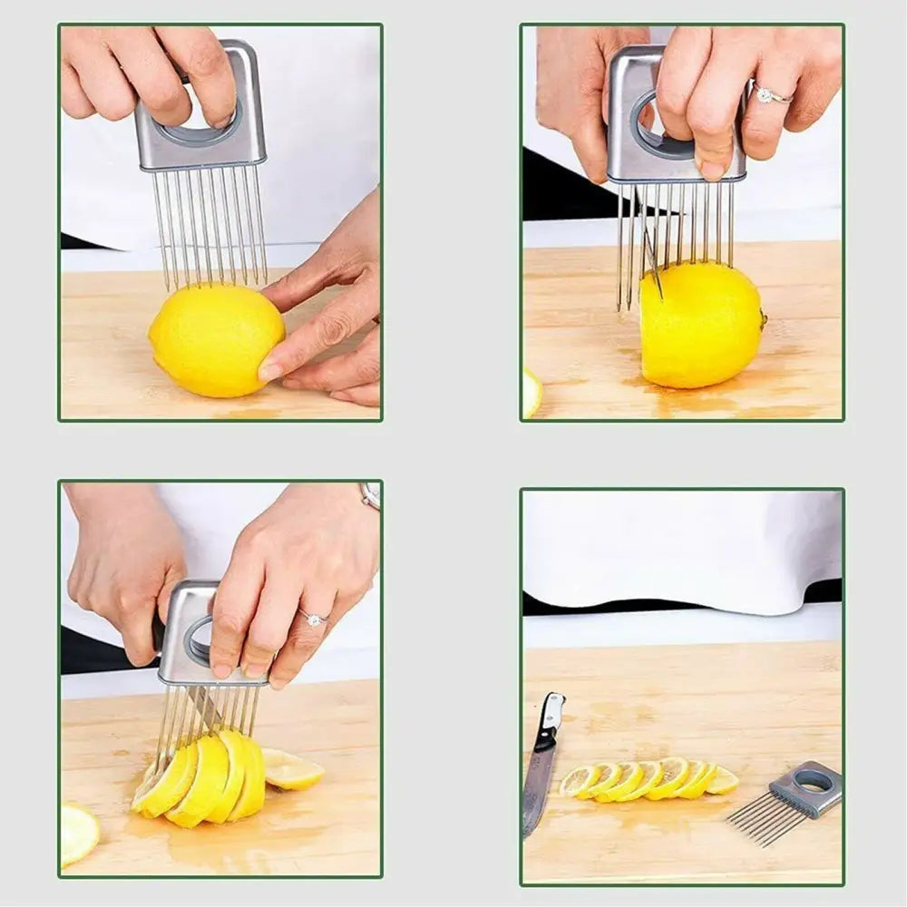 Onion Holder Slicer Vegetable Tools Tomato Cutter Stainless Steel Kitchen Gadget - default - 5