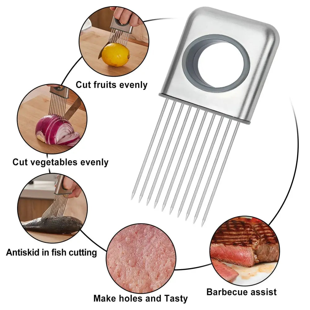 Onion Holder Slicer Vegetable Tools Tomato Cutter Stainless Steel Kitchen Gadget - default - 5