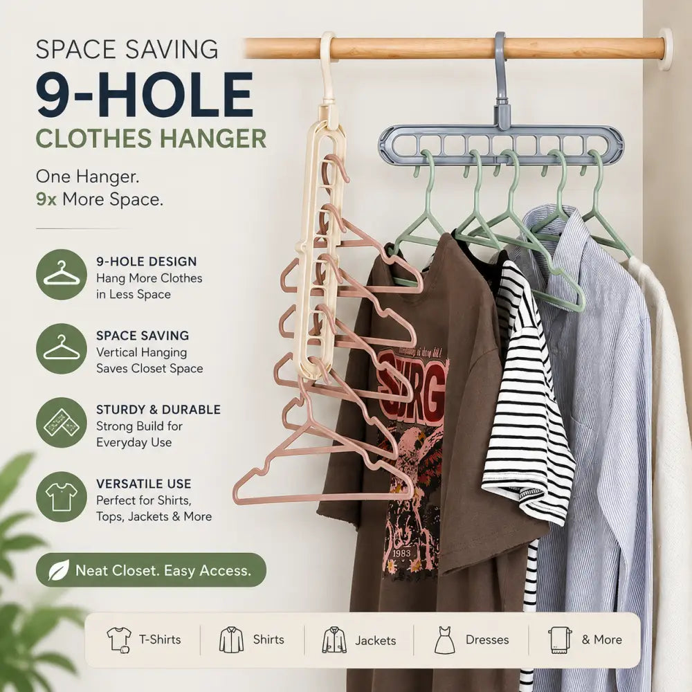 Space Saving 9-Hole Clothes Hanger | Multi-Layer Wardrobe Closet Organizer - hanger