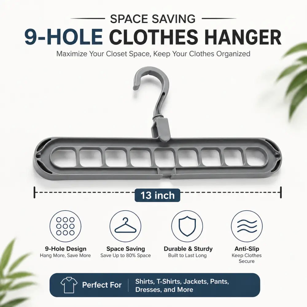 Space Saving 9-Hole Clothes Hanger | Multi-Layer Wardrobe Closet Organizer - hanger